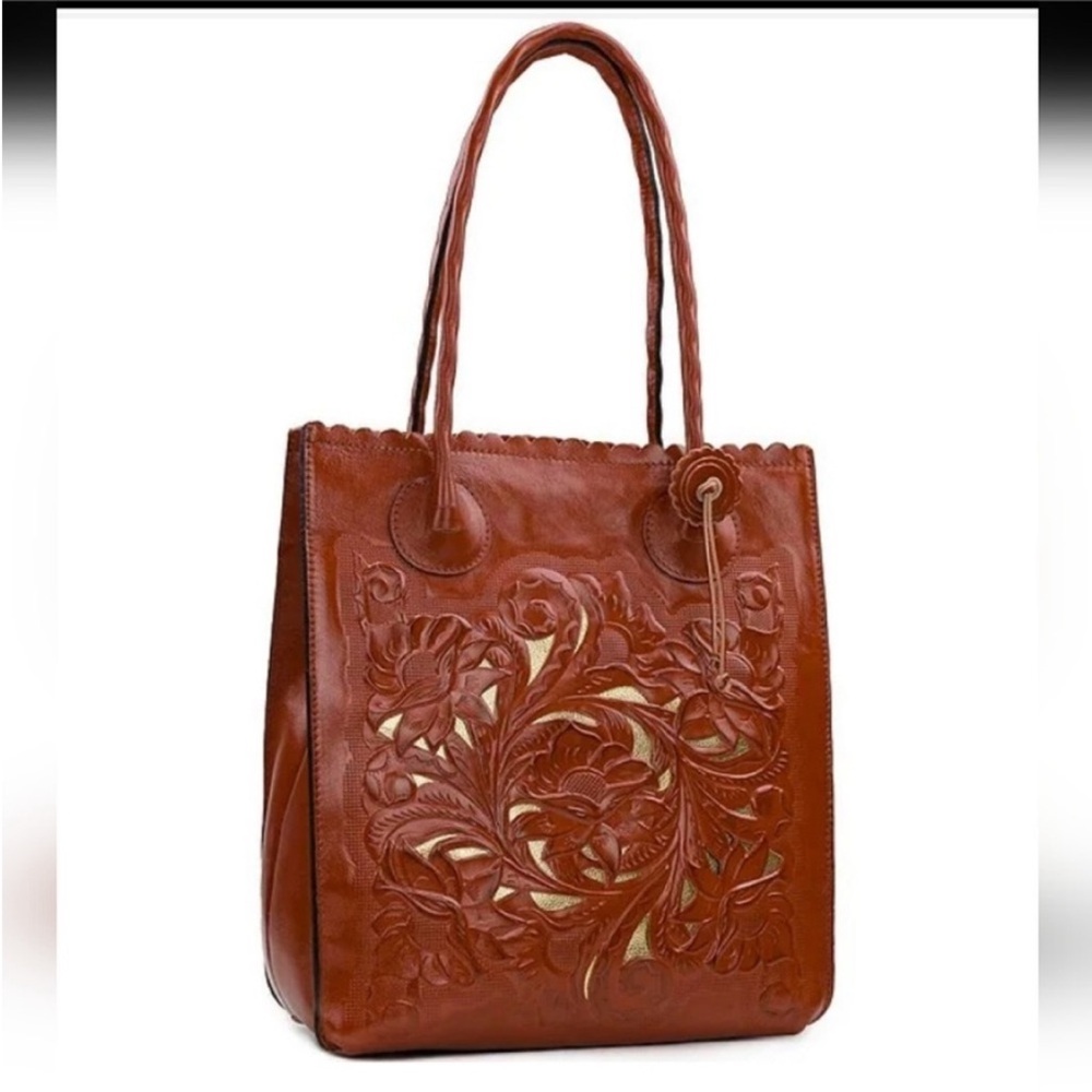 Patricia Nash Cut Out Tooling Collection Cavo Tote Cinnamon Leather